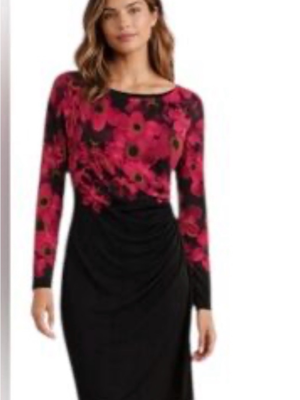 Lauren Ralph Lauren Pink Floral & Black Midi Dress